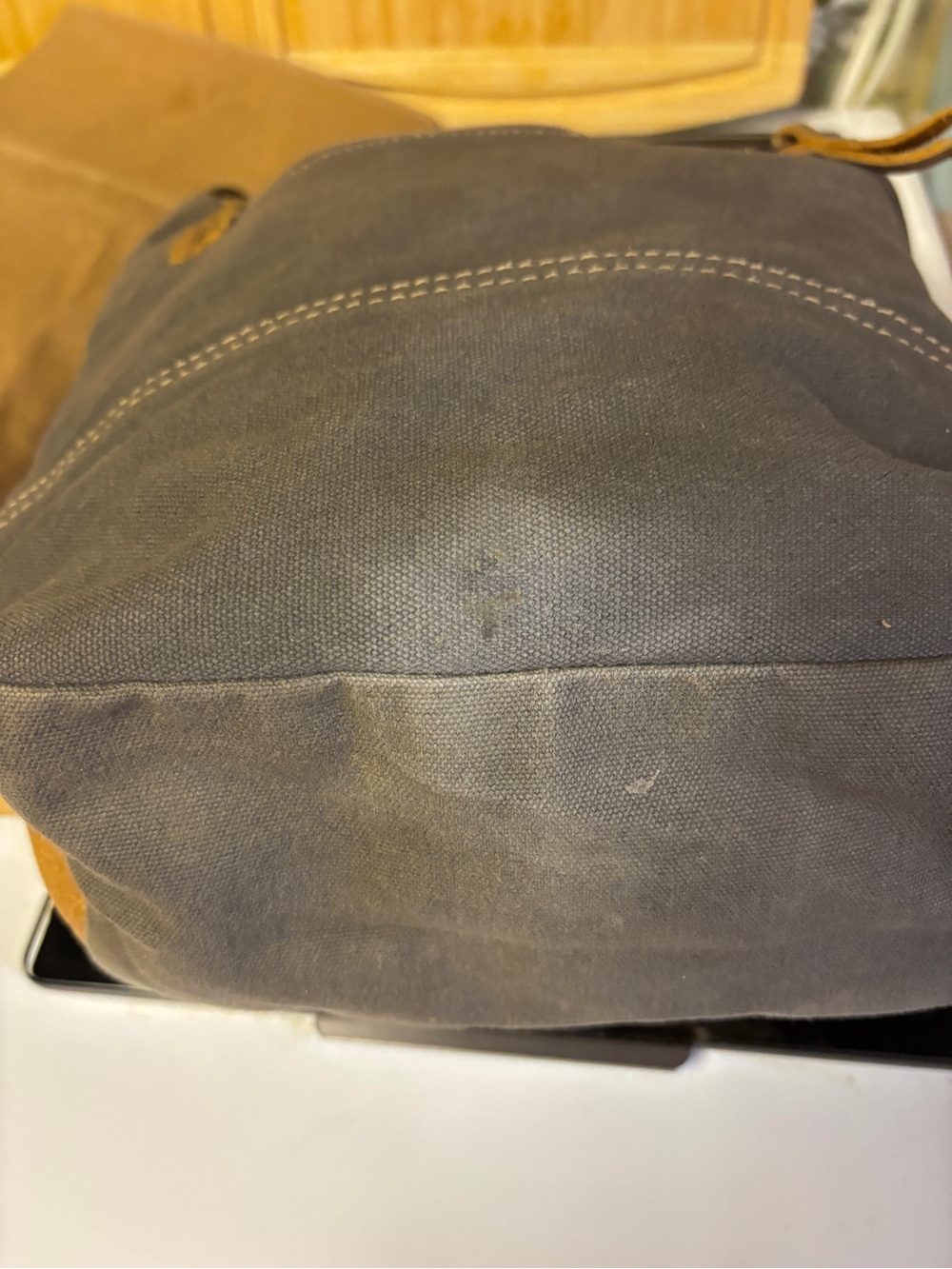 Myra Gray Pattern & Tan Leather Shoulder Bucket Bag Purse - Picture 9 of 9